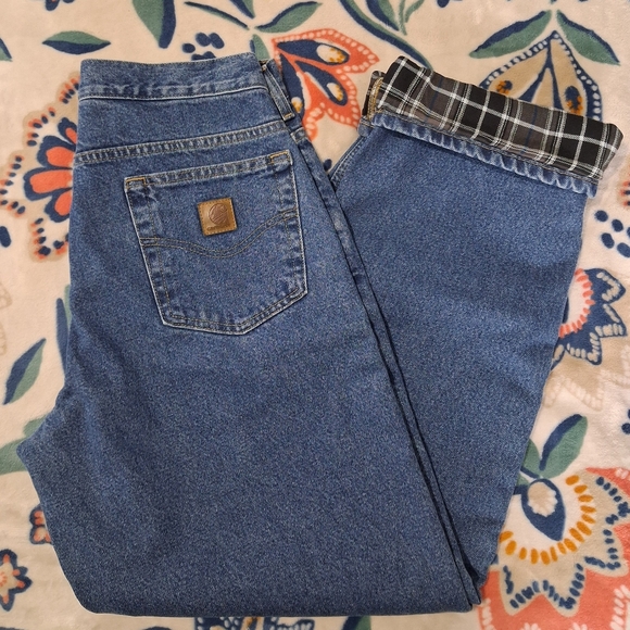 Carhartt Mens Winter Thermal Plaid Lined Blue Jeans Size 30x32 - Picture 2 of 16